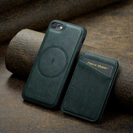 For iPhone SE 2022 / SE 2020 / 8 / 7 Fierre Shann Cowhide Vertical Flip Magnetic Card Holder Phone Case(Green) - iPhone SE 2022 / 2020 / 8 / 7 Cases by FIERRE SHANN | Online Shopping UK | buy2fix