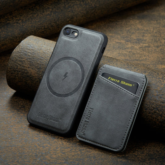 For iPhone SE 2022 / SE 2020 / 8 / 7 Fierre Shann Cowhide Vertical Flip Magnetic Card Holder Phone Case(Grey) - iPhone SE 2022 / 2020 / 8 / 7 Cases by FIERRE SHANN | Online Shopping UK | buy2fix
