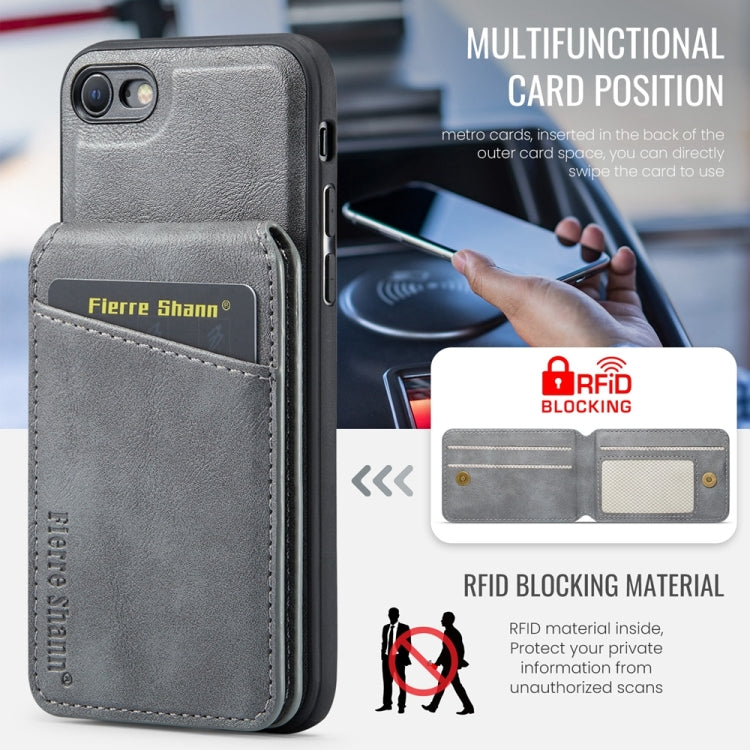 For iPhone SE 2022 / SE 2020 / 8 / 7 Fierre Shann Cowhide Vertical Flip Magnetic Card Holder Phone Case(Grey) - iPhone SE 2022 / 2020 / 8 / 7 Cases by FIERRE SHANN | Online Shopping UK | buy2fix