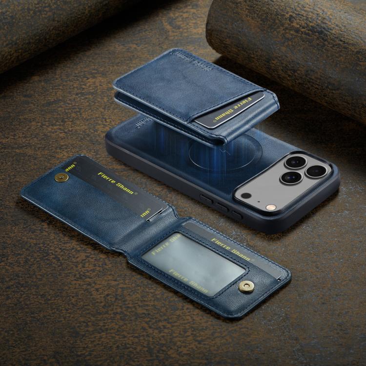 For iPhone 17 Pro Fierre Shann Cowhide Vertical Flip Magnetic Card Holder Phone Case(Blue) - iPhone 17 Pro Cases by FIERRE SHANN | Online Shopping UK | buy2fix