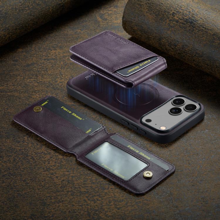 For iPhone 17 Pro Fierre Shann Cowhide Vertical Flip Magnetic Card Holder Phone Case(Purple) - iPhone 17 Pro Cases by FIERRE SHANN | Online Shopping UK | buy2fix