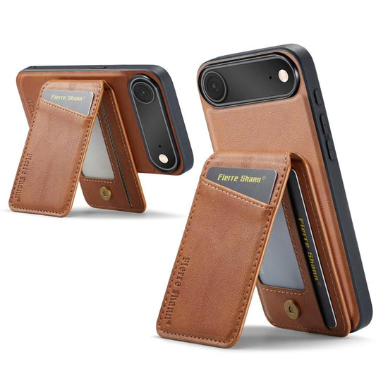 For iPhone Air Fierre Shann Cowhide Vertical Flip Magnetic Card Holder Phone Case(Brown) - iPhone Air Cases by FIERRE SHANN | Online Shopping UK | buy2fix