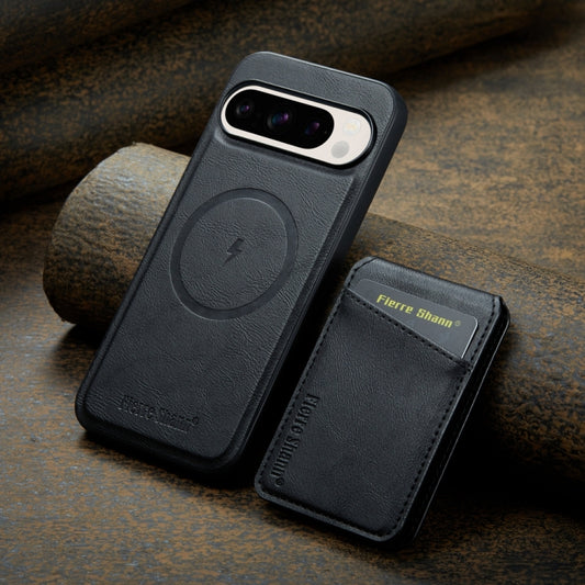 For Google Pixel 9 Pro Fierre Shann Cowhide Vertical Flip Magnetic Card Holder Phone Case(Black) by FIERRE SHANN
