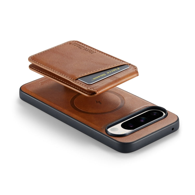 For Google Pixel 9 Fierre Shann Cowhide Vertical Flip Magnetic Card Holder Phone Case(Brown) by FIERRE SHANN