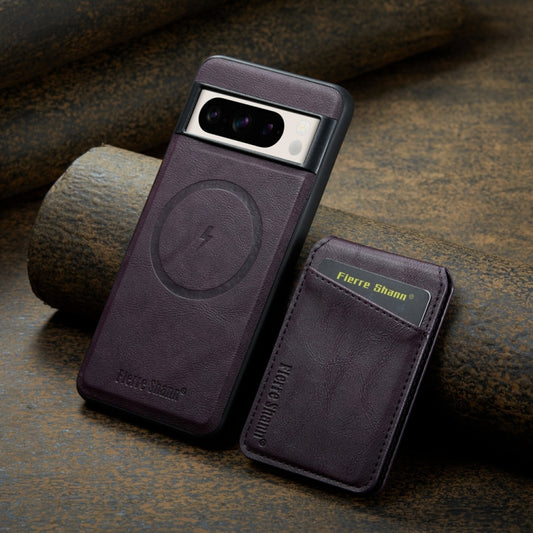 For Google Pixel 7a Fierre Shann Cowhide Vertical Flip Magnetic Card Holder Phone Case(Purple) - Google Cases by FIERRE SHANN | Online Shopping UK | buy2fix