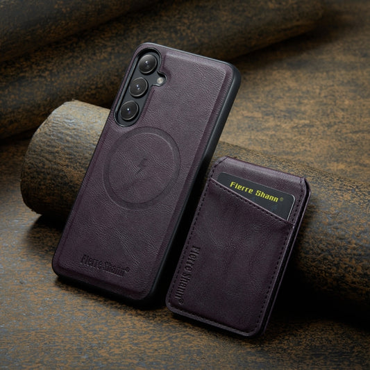 For Samsung Galaxy S24+ 5G Fierre Shann Cowhide Vertical Flip Magnetic Card Holder Phone Case(Purple) by FIERRE SHANN