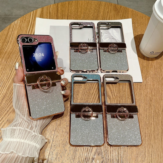 For Samsung Galaxy Z Flip6 / Flip7 FE Electroplated PC Starry Sky Glitter Shockproof Phone Case with Ring(Gold) - Galaxy Z Flip6 5G Cases by buy2fix | Online Shopping UK | buy2fix