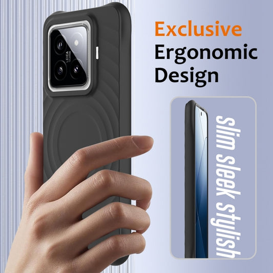 For Xiaomi 14 Pro Wave Texture MagSafe Magnetic Liquid Silicone Phone Case(Black) by buy2fix