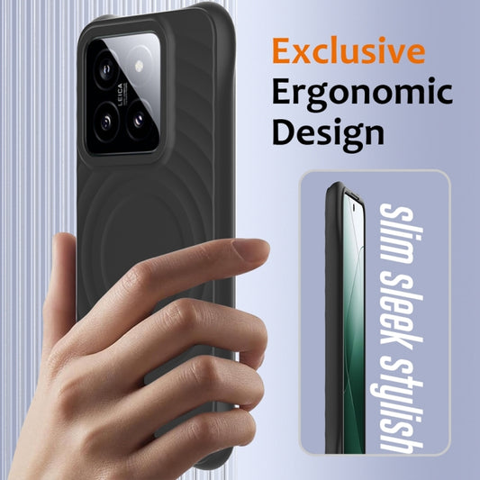 For Xiaomi 14 Wave Texture MagSafe Magnetic Liquid Silicone Phone Case(Black) by buy2fix
