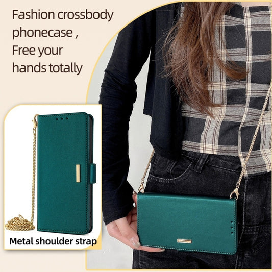 For OnePlus 12 5G Crossbody Chain Leather Phone Case(Green) by buy2fix