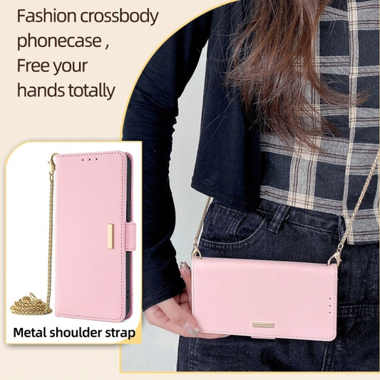 For OnePlus 12 5G Crossbody Chain Leather Phone Case(Pink) by buy2fix