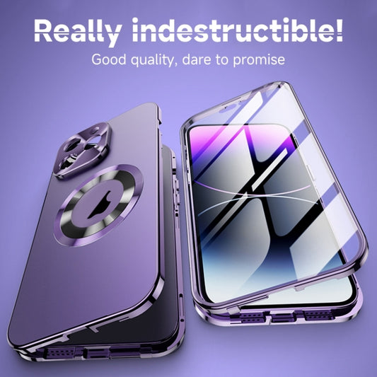 For iPhone 14 Magnetic HD Tempered Glass Phone Case(Purple) - iPhone 14 Cases by buy2fix | Online Shopping UK | buy2fix