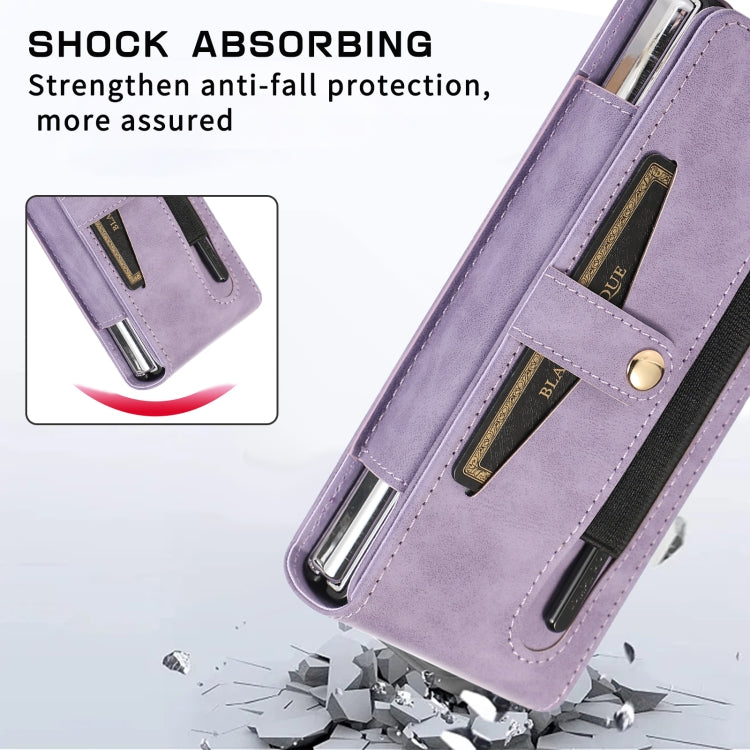 For Samsung Galaxy Z Fold5 5G PC Foldable Shockproof Leather Phone Case with Stylus(Purple) - Galaxy Z Fold5 Cases by buy2fix | Online Shopping UK | buy2fix