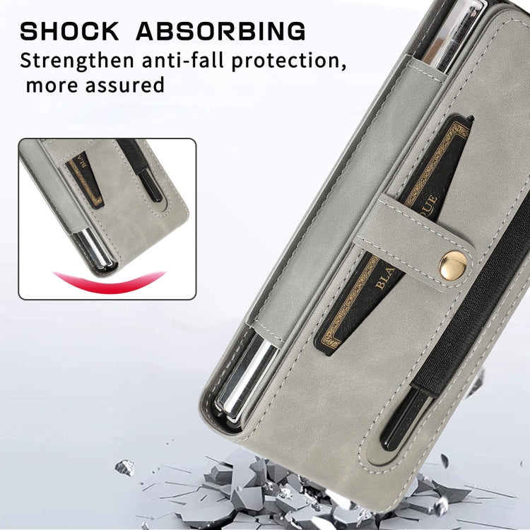 For Samsung Galaxy Z Fold5 5G PC Foldable Shockproof Leather Phone Case with Stylus(Grey) - Galaxy Z Fold5 Cases by buy2fix | Online Shopping UK | buy2fix
