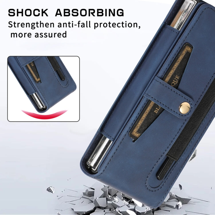 For Samsung Galaxy Z Fold5 5G PC Foldable Shockproof Leather Phone Case with Stylus(Blue) - Galaxy Z Fold5 Cases by buy2fix | Online Shopping UK | buy2fix
