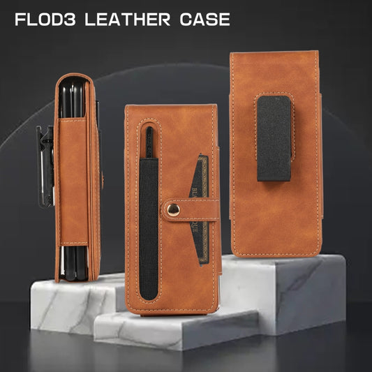 For Samsung Galaxy Z Fold3 5G PC Foldable Shockproof Leather Phone Case with Stylus(Brown) - Galaxy Phone Cases by buy2fix | Online Shopping UK | buy2fix