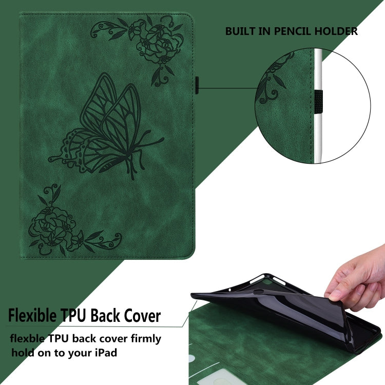 For iPad Air 11 2025 / 2024 Butterfly Flower Embossed Leather Tablet Case(Green) by buy2fix