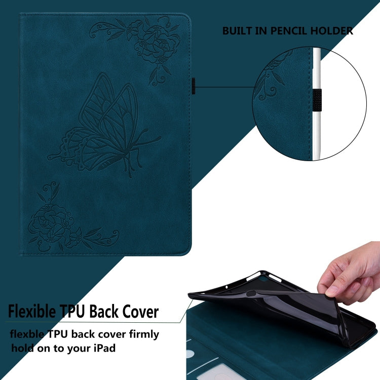 For iPad Air 11 2025 / 2024 Butterfly Flower Embossed Leather Tablet Case(Blue) by buy2fix
