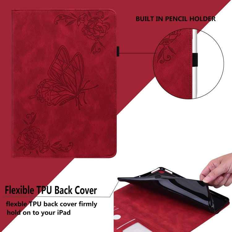 For iPad Pro 11 2025 / 2024 Butterfly Flower Embossed Leather Tablet Case(Red) by buy2fix