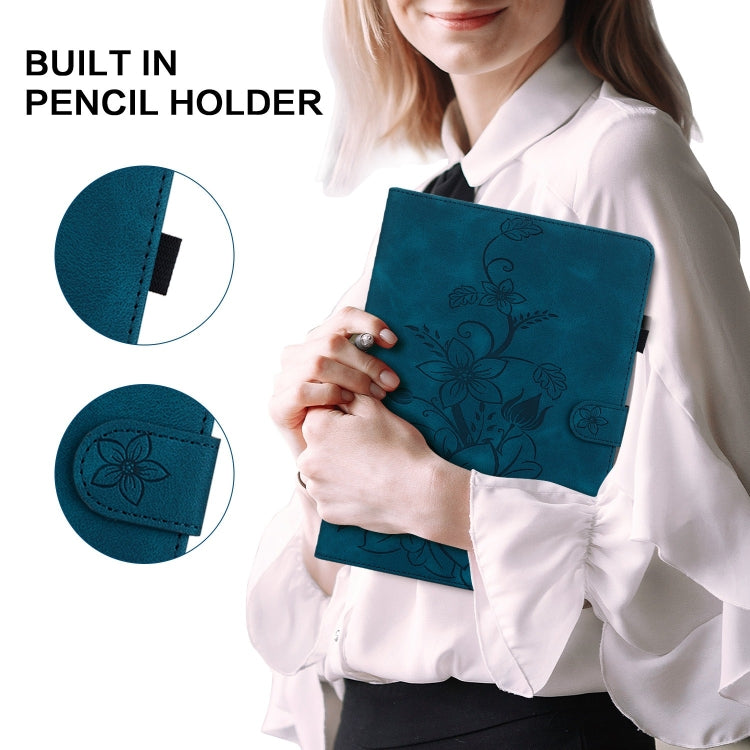 For iPad Pro 11 2025 / 2024 Lily Embossed Leather Smart Tablet Case(Dark Blue) by buy2fix