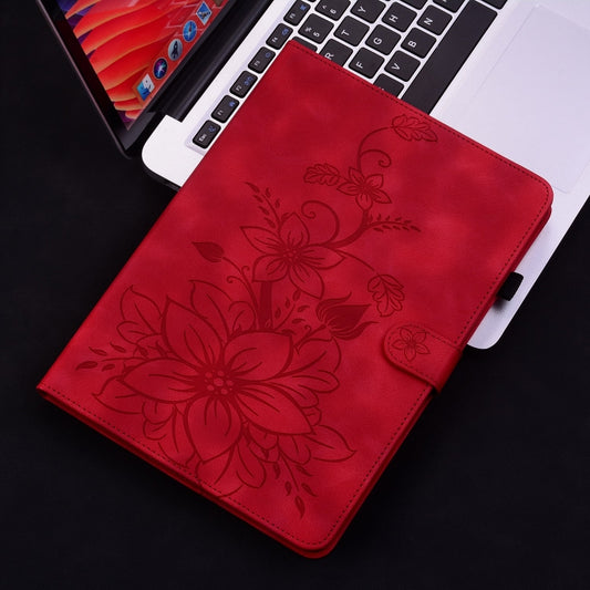 For iPad Air / Air 2 / 9.7 2017 / 2018 Lily Embossed Leather Smart Tablet Case(Red) - iPad 9.7 (2018) & (2017) Cases by buy2fix | Online Shopping UK | buy2fix