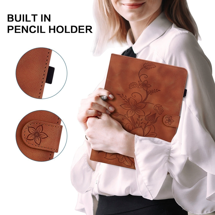 For iPad 2025 / 2022 Lily Embossed Leather Smart Tablet Case(Brown) - iPad 2025 / 2022 Cases by buy2fix | Online Shopping UK | buy2fix