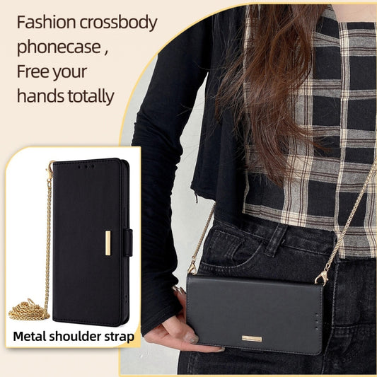 For Motorola Moto G Play 4G 2024 Crossbody Chain Leather Phone Case(Black) by buy2fix
