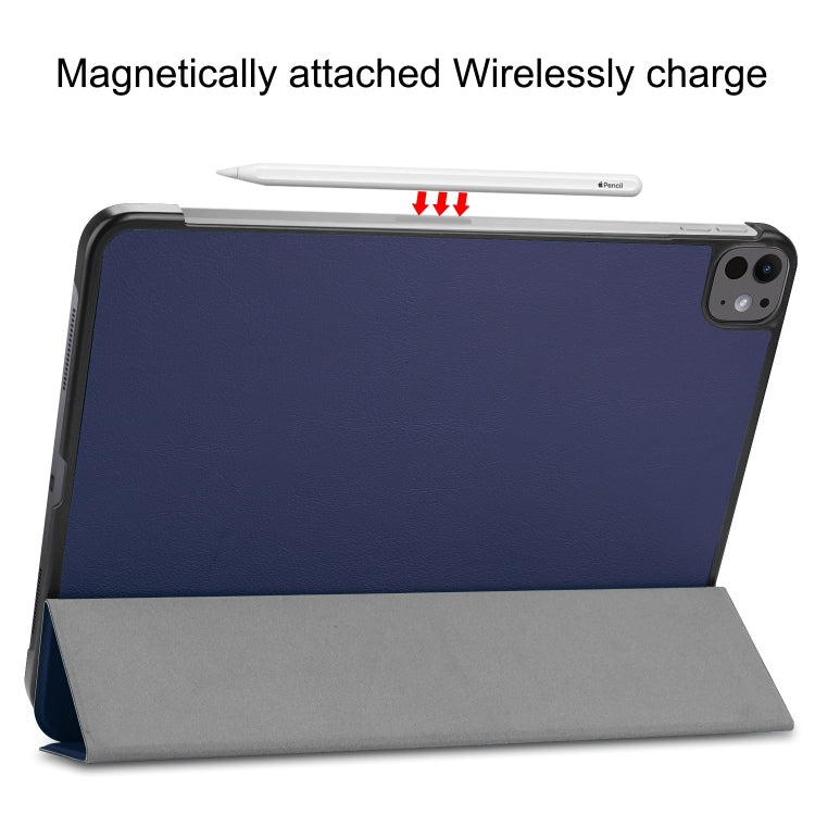 For iPad Pro 13 2025 / 2024 Custer Pure Color 3-Fold Holder Smart Leather Tablet Case(Dark Blue) by buy2fix
