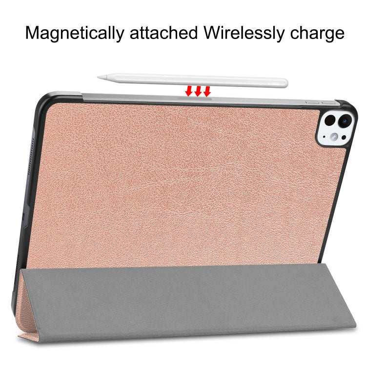 For iPad Pro 11 2025 / 2024 Custer Pure Color 3-Fold Holder Smart Leather Tablet Case(Rose Gold) by buy2fix