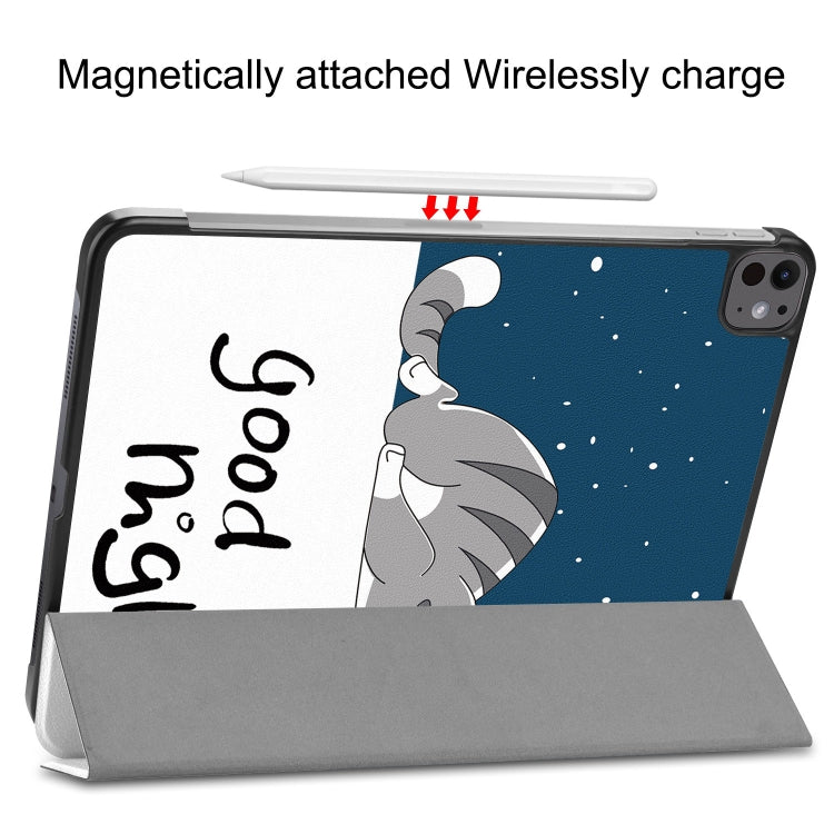 For iPad Pro 13 2025 / 2024 Custer Painted 3-Fold Holder Smart Leather Tablet Case(Lazy Cat) by buy2fix