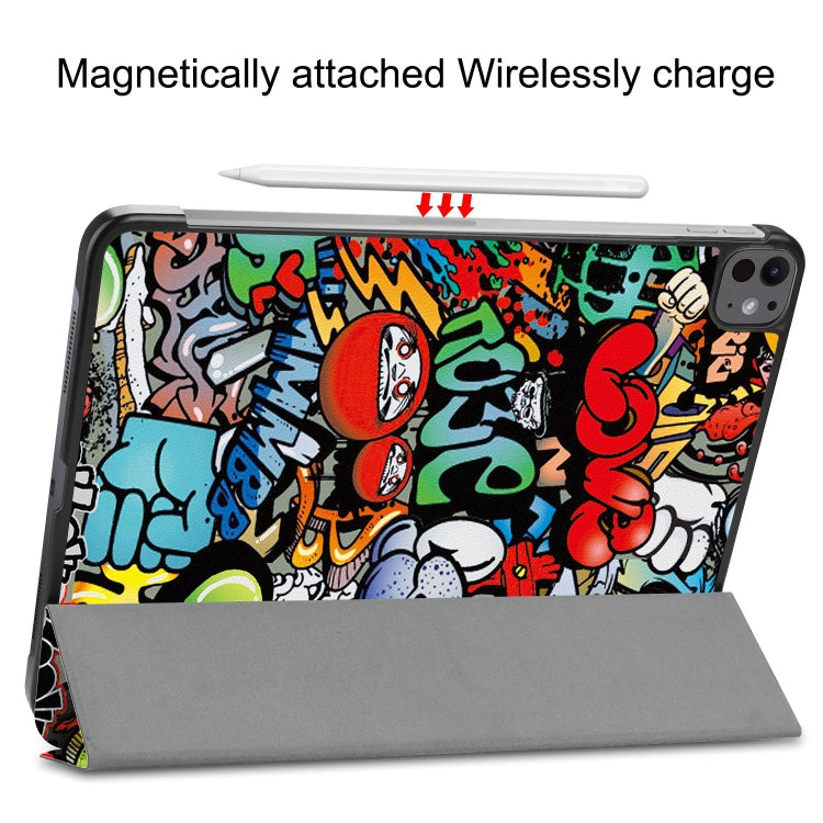 For iPad Pro 13 2025 / 2024 Custer Painted 3-Fold Holder Smart Leather Tablet Case(Graffiti) by buy2fix