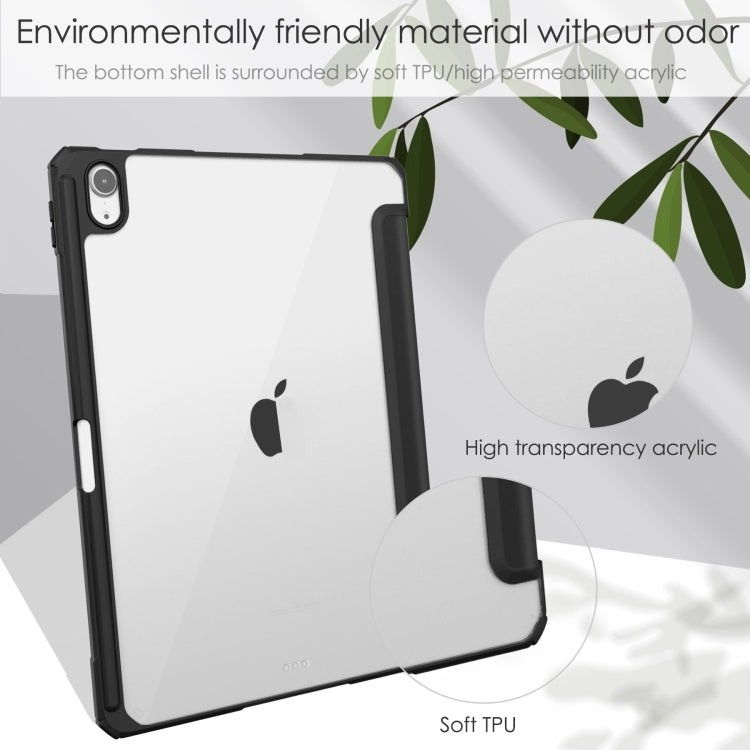 For iPad Air 11 2025 / 2024 Pure Color 3-fold Clear TPU Smart Leather Tablet Case(Black) by buy2fix