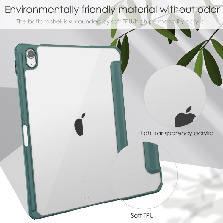 For iPad Air 11 2025 / 2024 Pure Color 3-fold Clear TPU Smart Leather Tablet Case(Dark Green) by buy2fix