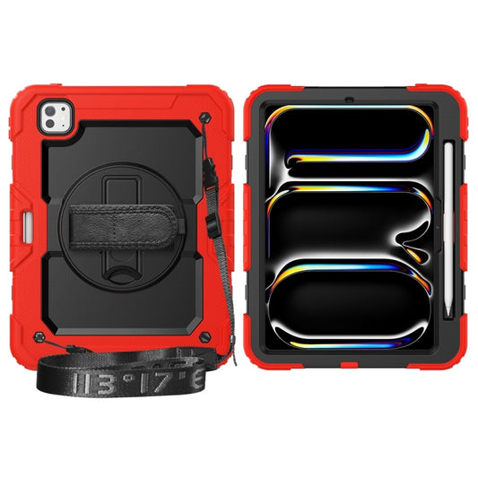 For iPad Pro 11 2025 / 2024 Lucky Wheel Grip Silicone Hybrid PC Tablet Case with Shoulder Strap(Red+Black) by buy2fix