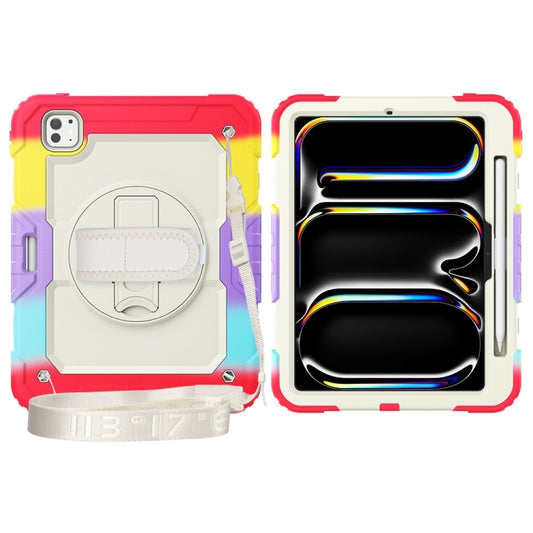 For iPad Pro 11 2025 / 2024 Lucky Wheel Grip Silicone Hybrid PC Tablet Case with Shoulder Strap(Rainbow Red) by buy2fix