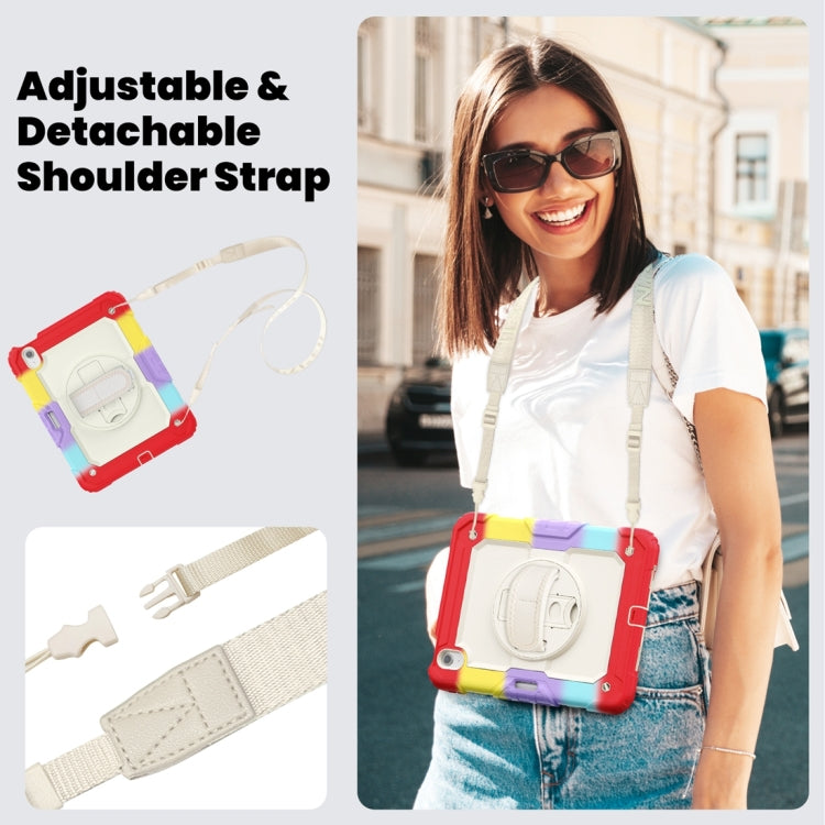 For iPad Air 11 2024 / Air 11 2025 Lucky Wheel Grip Silicone Hybrid PC Tablet Case with Shoulder Strap(Rainbow Red) by buy2fix