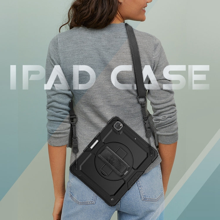 For iPad Pro 13 2025 / 2024 Lucky Wheel Grip Silicone Hybrid PC Tablet Case with Shoulder Strap(Black) by buy2fix