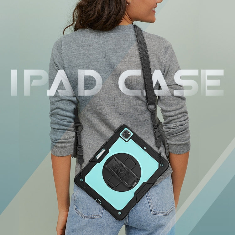 For iPad Pro 13 2025 / 2024 Lucky Wheel Grip Silicone Hybrid PC Tablet Case with Shoulder Strap(Light Blue+Black) by buy2fix