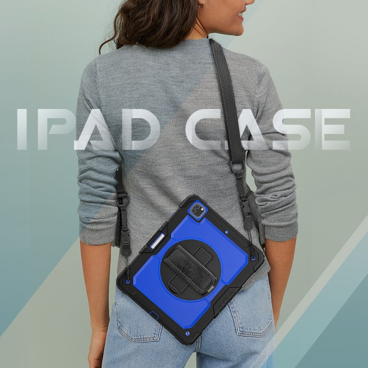 For iPad Pro 13 2025 / 2024 Lucky Wheel Grip Silicone Hybrid PC Tablet Case with Shoulder Strap(Dark Blue+Black) by buy2fix