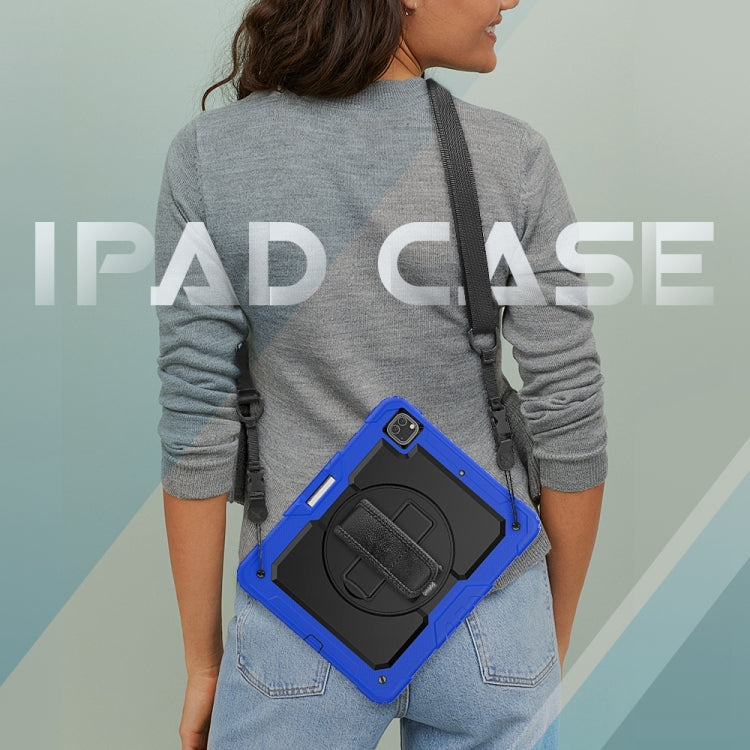 For iPad Pro 13 2025 / 2024 Lucky Wheel Grip Silicone Hybrid PC Tablet Case with Shoulder Strap(Black+Dark Blue) by buy2fix