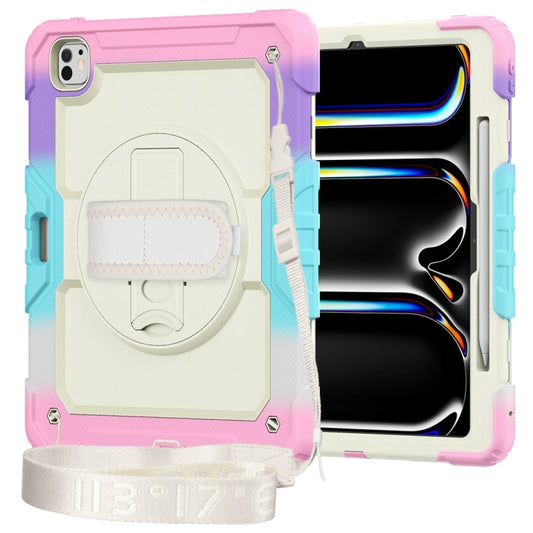 For iPad Pro 13 2025 / 2024 Lucky Wheel Grip Silicone Hybrid PC Tablet Case with Shoulder Strap(Rainbow Pink) by buy2fix