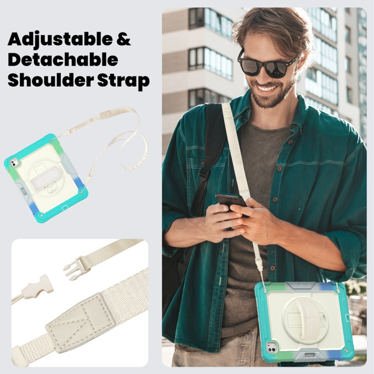 For iPad Pro 13 2025 / 2024 Lucky Wheel Grip Silicone Hybrid PC Tablet Case with Shoulder Strap(Rainbow Blue) by buy2fix