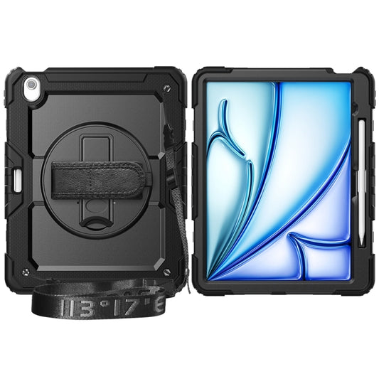 For iPad Air 13 2024 / Air 13 2025 Lucky Wheel Grip Silicone Hybrid PC Tablet Case with Shoulder Strap(Black) by buy2fix