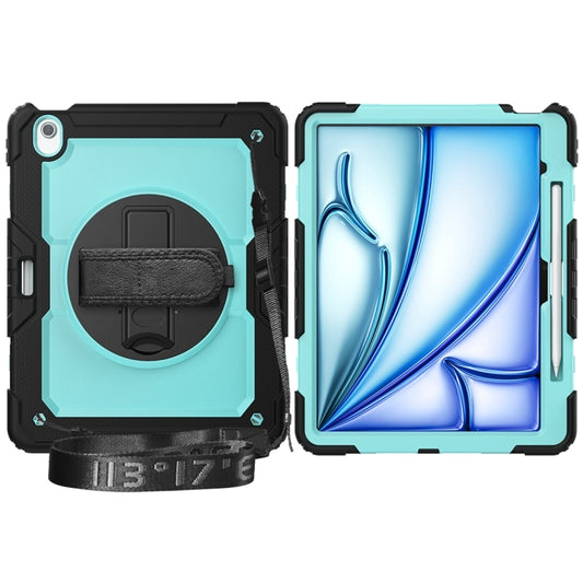 For iPad Air 13 2024 / Air 13 2025 Lucky Wheel Grip Silicone Hybrid PC Tablet Case with Shoulder Strap(Light Blue+Black) by buy2fix