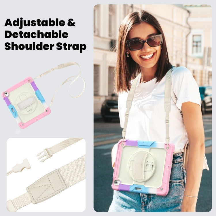 For iPad Air 13 2024 / Air 13 2025 Lucky Wheel Grip Silicone Hybrid PC Tablet Case with Shoulder Strap(Rainbow Pink) by buy2fix