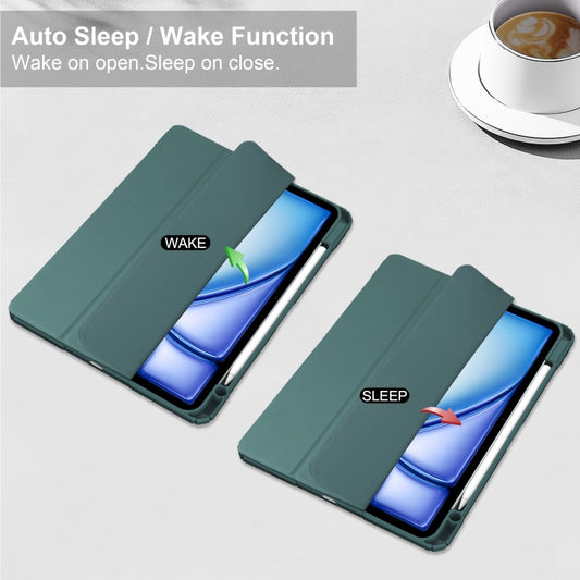 For iPad Air 13 2025 / 2024 Pure Color 3-fold Clear TPU Smart Leather Tablet Case(Dark Green) by buy2fix