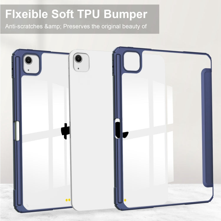 For iPad Air 13 2025 / 2024 Pure Color 3-fold Clear TPU Smart Leather Tablet Case(Dark Blue) by buy2fix