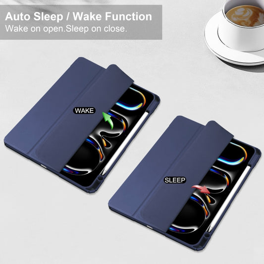 For iPad Pro 11 2025 / 2024 Pure Color 3-fold Clear TPU Smart Leather Tablet Case(Dark Blue) by buy2fix