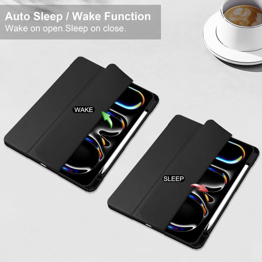 For iPad Pro 13 2025 / 2024 Pure Color 3-fold Clear TPU Smart Leather Tablet Case(Black) by buy2fix