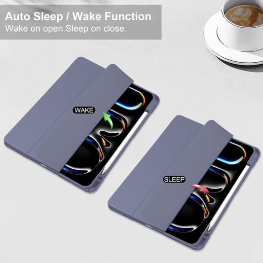 For iPad Pro 13 2025 / 2024 Pure Color 3-fold Clear TPU Smart Leather Tablet Case(Lavender) by buy2fix